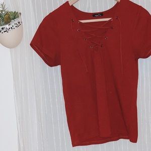 Rue21 Red Shirt With a Laced Up Front